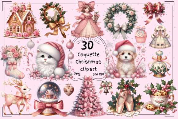 30 Coquette Christmas Clipart: Elevate Festive Design