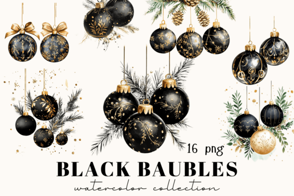 Elegant Black Christmas Baubles Clipart for Modern Designs