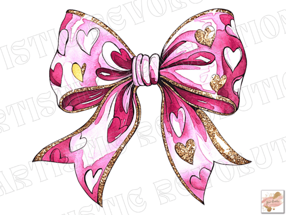 Elegant Pink Gold Bow Valentine Coquette Bow PNG for Designers