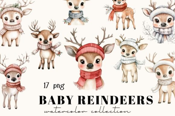 Enchanting Watercolor Christmas Clipart: Baby Deer Collection