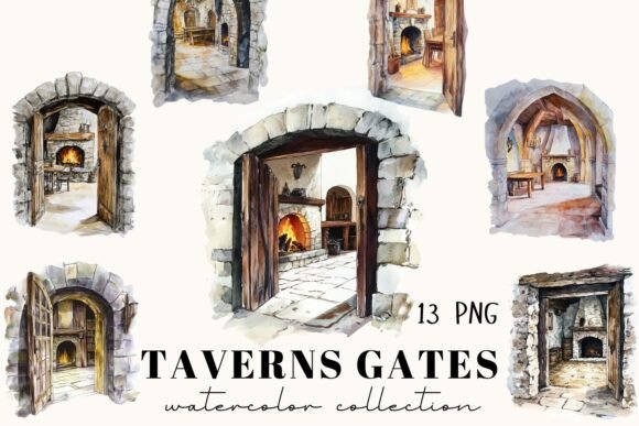 Enchanting Watercolor Taverns Gates for Medieval Design