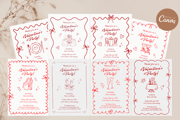 Handdrawn Valentine's Invitations Bundle: Effortless Elegance