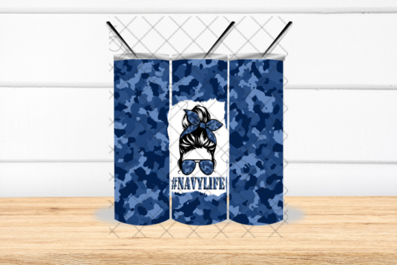 Navy, Military, Messy Bun, Tumbler: Modern Design Assets