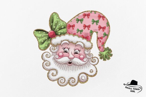 Pink Christmas Retro Glitter Santa Bow