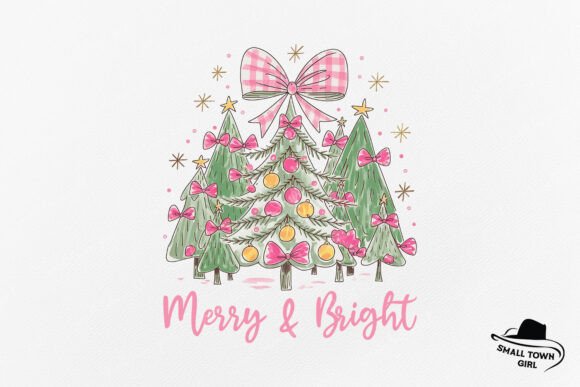 Pink Christmas Tree Merry and Bright PNG: A Festive Design Asset