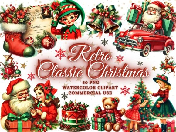 Retro Christmas Clipart: Classic PNGs for Timeless Designs